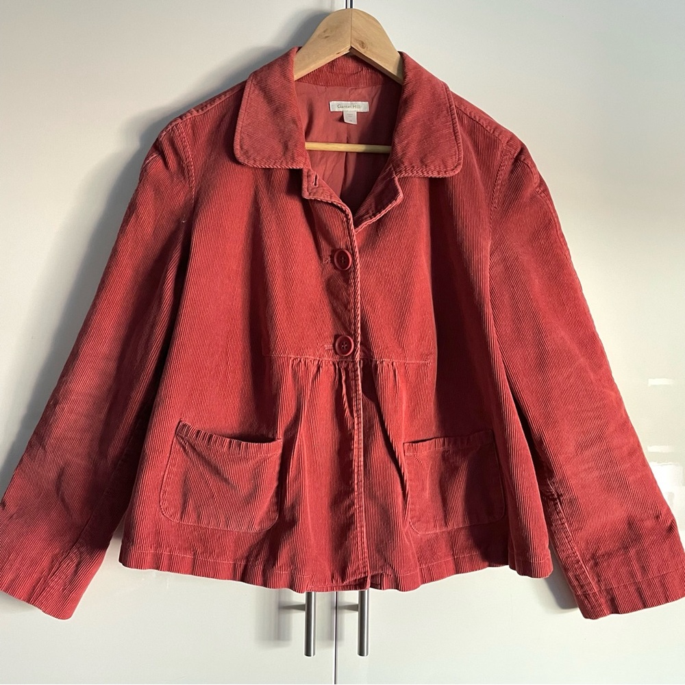 Garnet Hill Corduroy Notch Lapel Smock Blazer Jacket Size 12 EUC